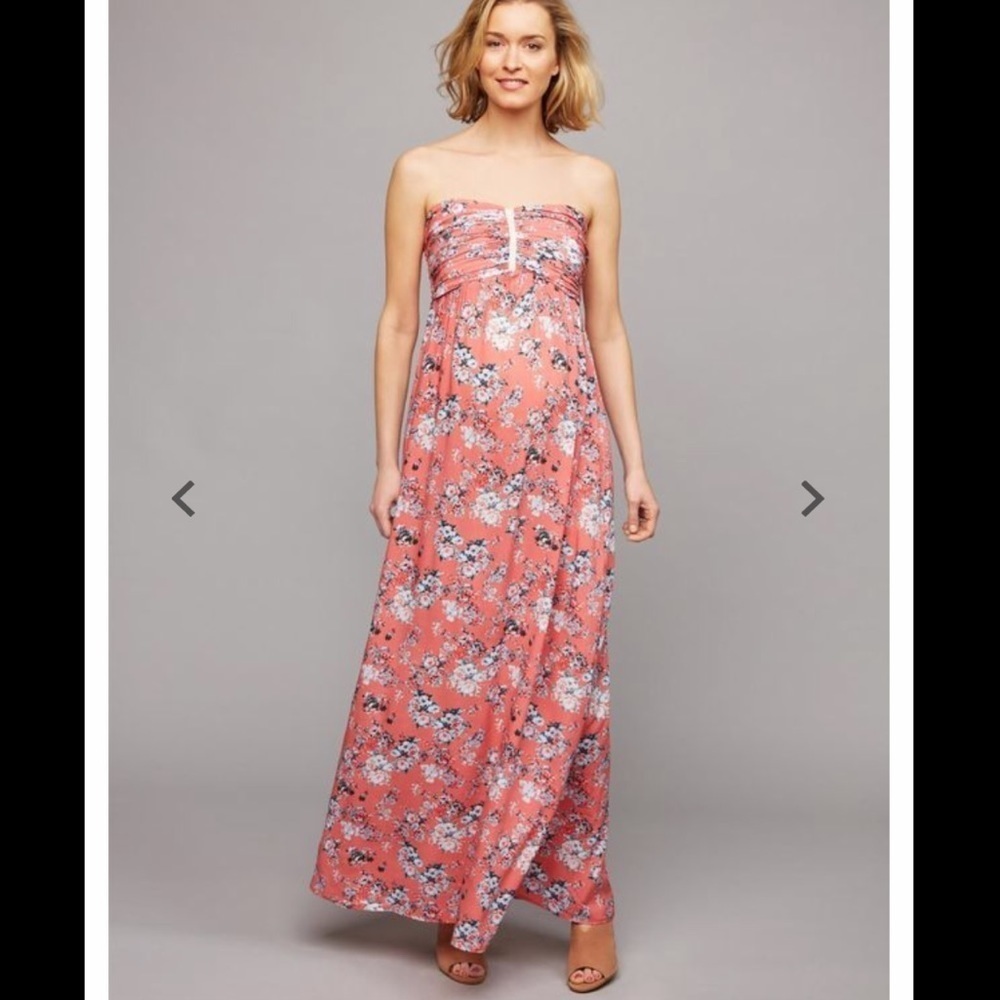 Envie de fraise strapless floral “before during after”maternity maxi dress. NWT!